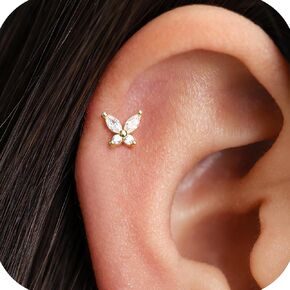 925 Sterling Silver Butterfly Gold Screw Back Stud Earrings for Women/Girls, Small Stud Earrings for Helix Cartilage Tragus Earlobe Conch Piercing Jewelry 20 Gauge