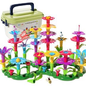 TEMI 138 PCS Flower Garden Building Toys for Girls Toys, Educational STEM Toy and Preschool Garden Play Set for Toddlers 3 4 5 6 7 8 Year Old Kids Boys Girls, Flower Stacking Toys for Kids Age 3-6