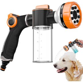 Dog Shower Attachment,Upgrade 8-in-1 Mode Dog Shampoo Sprayer with 3.5oz 100cc Soap Dispenser,for Pet Washing Irrigated Lawn Patio Car Cleaning