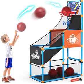 Arcade Basketball Game Set Boy Toys: Indoor Basketball Hoop with 4 Balls Outdoor Sports Toy for Kids 3-12 Years Old Adjustable Height with Air Pump Christmas Birthday Gifts Aged 3-5 6 6-8 7 8 8-12 9