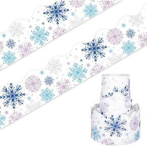 65.6 Ft Christmas Bulletin Board Border Pink Blue White Snowflake Die Cut Trim Border Roll for Winter Xmas Office Classroom Chalkboard Window Wall Decor
