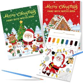 Pasimy 2 Pcs Christmas Paint with Water Coloring Books Xmas Watercolor Painting Books Christmas Stocking Stuffers Coloring Gifts Christmas Birthday Party Favors for Xmas Holiday Activity Supplies