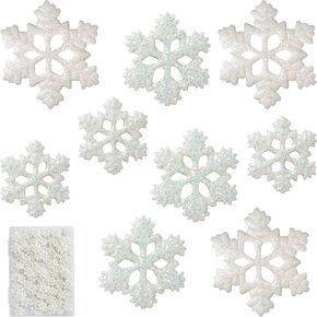 150Pcs Mini Snowflakes Ornaments, 3 Sizes Glitter Tiny Resin Snowflakes for Crafts with Storage Box Snowflake Buttons Snowflake Shaped Craft for DIY Winter Party Home Decoration