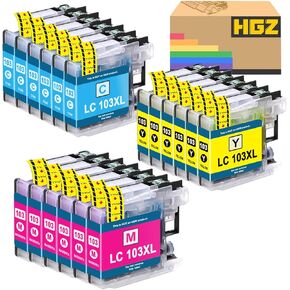 HGZ Compatible LC103 LC103XL Ink Cartridges Replaccement for LC103XL Worked for MFC J870DW J450DW J470DW J650DW J4410DW J4510DW J4710DW J6720 (6 Cyan, 6 Magenta, 6 Yellow, 18 Pack)