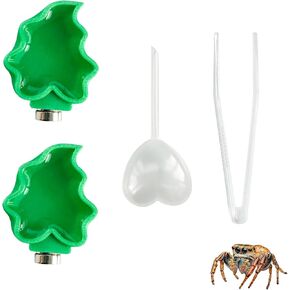 2 PCS Jumping Spider Feeding Dish, Leaf Shape Tiny Food Dishes Water Bowl with 1PC Tweezer and 1PC Dropper for Jumping Spider, Tarantula and Other Small Pets