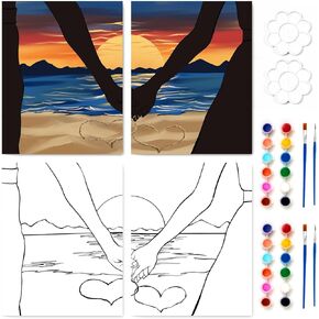 Gimdesaj 2 Pack Sip and Paint Kit Valentines Couple Painting Kit Supplies Canvas Painting Art Painting Set Pre Drawn Canvas to Paint for Adults Couple Date Night Party (8x10)