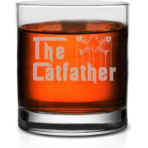 Veracco The CatFather Whisky Glass - نظارات ويسكي هدايا فريدة للرجال والأب القط هدية لعيد ميلاد الأب (شفاف، زجاج)