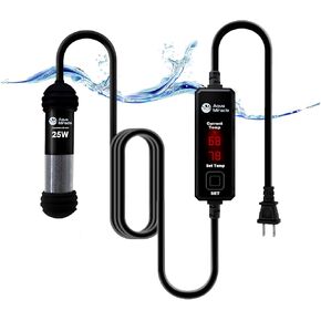 AquaMiracle Upgraded 50W Small Aquarium Heater Fish Tank Heater Turtle Heater Super Mini Aquarium Heater, Dry-Run/Overheating Protection and Memory Function, Dual LED Display, for 5-10 Gal Tanks