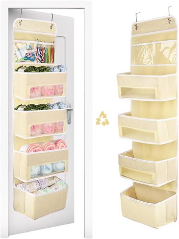 Aeelike Yarn Organizer Hanging Yarn Storage Organizer, Over Door Yarn Storage Organizer with 2 Hooks, Door Storage Organizer for Yarn, Knitting Crochet Supplies, 4 Layers (Beige) in Kuwait