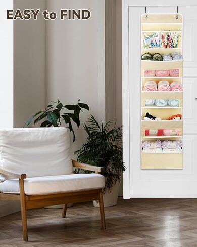 Aeelike Yarn Organizer Hanging Yarn Storage Organizer, Over Door Yarn Storage Organizer with 2 Hooks, Door Storage Organizer for Yarn, Knitting Crochet Supplies, 4 Layers (Beige) in Kuwait