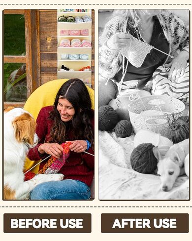 Aeelike Yarn Organizer Hanging Yarn Storage Organizer, Over Door Yarn Storage Organizer with 2 Hooks, Door Storage Organizer for Yarn, Knitting Crochet Supplies, 4 Layers (Beige) in Kuwait