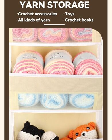 Aeelike Yarn Organizer Hanging Yarn Storage Organizer, Over Door Yarn Storage Organizer with 2 Hooks, Door Storage Organizer for Yarn, Knitting Crochet Supplies, 4 Layers (Beige) in Kuwait