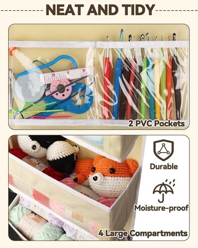 Aeelike Yarn Organizer Hanging Yarn Storage Organizer, Over Door Yarn Storage Organizer with 2 Hooks, Door Storage Organizer for Yarn, Knitting Crochet Supplies, 4 Layers (Beige) in Kuwait