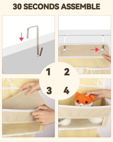 Aeelike Yarn Organizer Hanging Yarn Storage Organizer, Over Door Yarn Storage Organizer with 2 Hooks, Door Storage Organizer for Yarn, Knitting Crochet Supplies, 4 Layers (Beige) in Kuwait