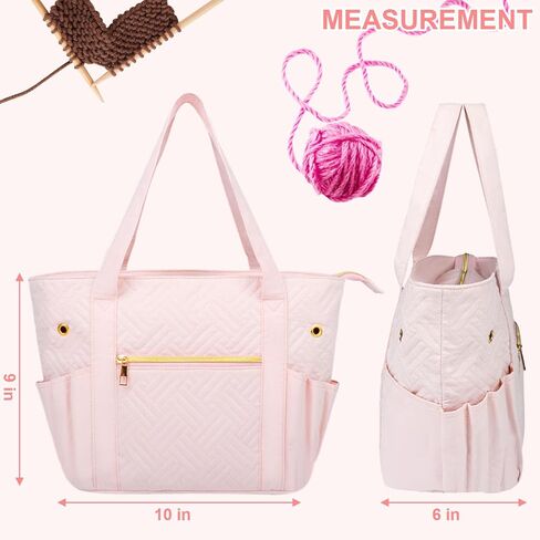 Crochet Bag Organizer for Yarn Storage, Velvet Knitting Tote Bag with Double Handle for Crochet Accessories, Portable Travel Case for Yarn Balls, Crochet Hooks& Knitting Needles Holder (Pink) in Kuwait