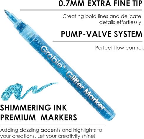 Grabie 24 Colors Glitter Markers Pen, Glitter Metallic Shimmer Marker Extra-Fine Tip Glitter Acrylic Paint Markers, Quick-Drying Water-based Ink Glitter Pens for Adults, DIY Crafts Making in Kuwait