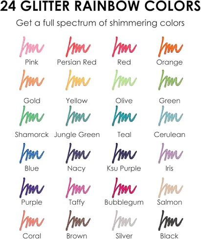 Grabie 24 Colors Glitter Markers Pen, Glitter Metallic Shimmer Marker Extra-Fine Tip Glitter Acrylic Paint Markers, Quick-Drying Water-based Ink Glitter Pens for Adults, DIY Crafts Making in Kuwait