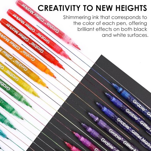 Grabie 24 Colors Glitter Markers Pen, Glitter Metallic Shimmer Marker Extra-Fine Tip Glitter Acrylic Paint Markers, Quick-Drying Water-based Ink Glitter Pens for Adults, DIY Crafts Making in Kuwait