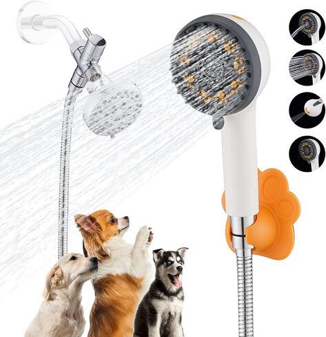 Dog 8.2Ft Shower Attachment to Shower Head Washing, High Pressure& Face Care Pet Wash Cleaning Sprayer with Bath Brush, Adhesive Shower Holder, Indoor in Saudi Arabia