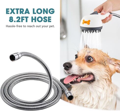 Dog 8.2Ft Shower Attachment to Shower Head Washing, High Pressure& Face Care Pet Wash Cleaning Sprayer with Bath Brush, Adhesive Shower Holder, Indoor in Saudi Arabia