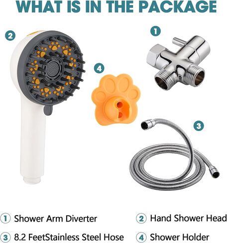 Dog 8.2Ft Shower Attachment to Shower Head Washing, High Pressure& Face Care Pet Wash Cleaning Sprayer with Bath Brush, Adhesive Shower Holder, Indoor in Saudi Arabia