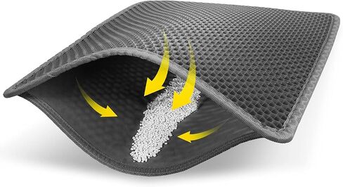 LeToo Cat Litter Mat Grey Trapping for Litter Box, No Slip & Large, Urine & Waterproof, Honeycomb Double Layer Anti Tracking Kitty Mats, No Phthalate, Washable Easy Clean (24" x 15", Grey) in Saudi Arabia