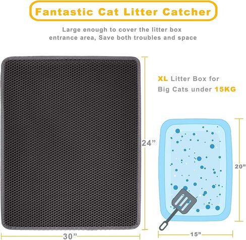 LeToo Cat Litter Mat Grey Trapping for Litter Box, No Slip & Large, Urine & Waterproof, Honeycomb Double Layer Anti Tracking Kitty Mats, No Phthalate, Washable Easy Clean (24" x 15", Grey) in Saudi Arabia