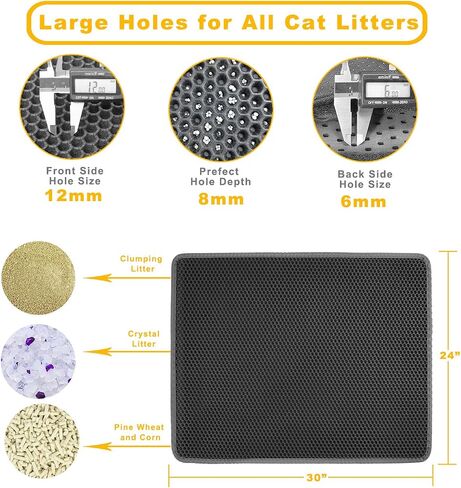 LeToo Cat Litter Mat Grey Trapping for Litter Box, No Slip & Large, Urine & Waterproof, Honeycomb Double Layer Anti Tracking Kitty Mats, No Phthalate, Washable Easy Clean (24" x 15", Grey) in Saudi Arabia