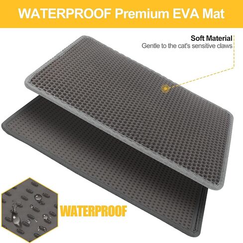 LeToo Cat Litter Mat Grey Trapping for Litter Box, No Slip & Large, Urine & Waterproof, Honeycomb Double Layer Anti Tracking Kitty Mats, No Phthalate, Washable Easy Clean (24" x 15", Grey) in Saudi Arabia