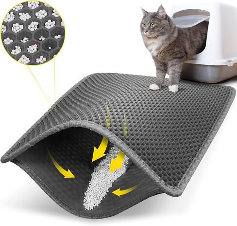 LeToo Cat Litter Mat Grey Trapping for Litter Box, No Slip & Large, Urine & Waterproof, Honeycomb Double Layer Anti Tracking Kitty Mats, No Phthalate, Washable Easy Clean (24" x 15", Grey) in Saudi Arabia
