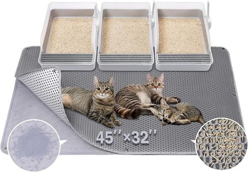 BurgeonNest 45"x32" Cat Litter Mat, Extra Large Litter Box Mat, Honeycomb Double Layer Kitty Litter Trapping Mat, Urine Proof & Waterproof, Easy Clean, Machine Washable, Non-Slip, Scatter Control in Saudi Arabia