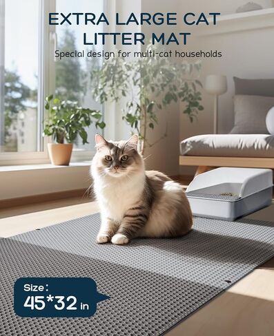 BurgeonNest 45"x32" Cat Litter Mat, Extra Large Litter Box Mat, Honeycomb Double Layer Kitty Litter Trapping Mat, Urine Proof & Waterproof, Easy Clean, Machine Washable, Non-Slip, Scatter Control in Saudi Arabia