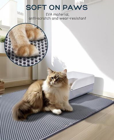 BurgeonNest 45"x32" Cat Litter Mat, Extra Large Litter Box Mat, Honeycomb Double Layer Kitty Litter Trapping Mat, Urine Proof & Waterproof, Easy Clean, Machine Washable, Non-Slip, Scatter Control in Saudi Arabia