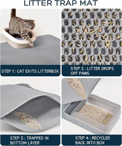 BurgeonNest 45"x32" Cat Litter Mat, Extra Large Litter Box Mat, Honeycomb Double Layer Kitty Litter Trapping Mat, Urine Proof & Waterproof, Easy Clean, Machine Washable, Non-Slip, Scatter Control in Saudi Arabia