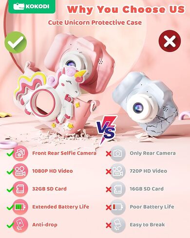 KOKODI Kids Camera Toy Digital Camera for Kids, Dinosaurs Birthday Gifts for Boys Age 3-12, 1080P HD Video Camera for Toddler, Children Toys for 3 4 5 6 7 8 9 Year Old Boys with 32GB SD Card in Kuwait