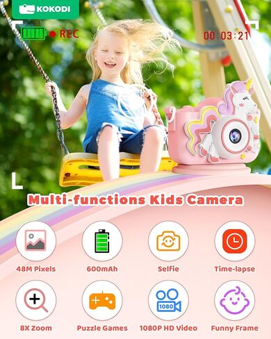 KOKODI Kids Camera Toy Digital Camera for Kids, Dinosaurs Birthday Gifts for Boys Age 3-12, 1080P HD Video Camera for Toddler, Children Toys for 3 4 5 6 7 8 9 Year Old Boys with 32GB SD Card in Kuwait