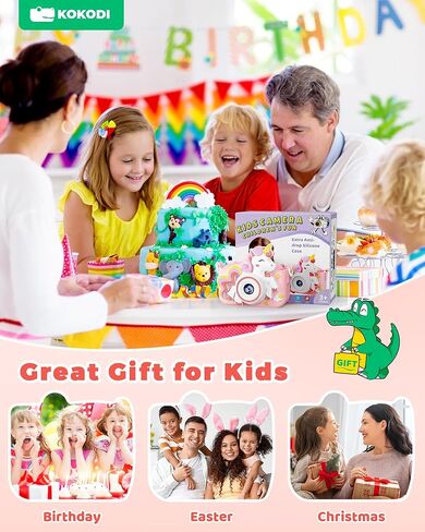 KOKODI Kids Camera Toy Digital Camera for Kids, Dinosaurs Birthday Gifts for Boys Age 3-12, 1080P HD Video Camera for Toddler, Children Toys for 3 4 5 6 7 8 9 Year Old Boys with 32GB SD Card in Kuwait