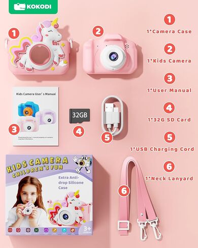 KOKODI Kids Camera Toy Digital Camera for Kids, Dinosaurs Birthday Gifts for Boys Age 3-12, 1080P HD Video Camera for Toddler, Children Toys for 3 4 5 6 7 8 9 Year Old Boys with 32GB SD Card in Kuwait