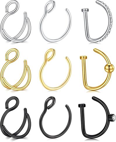 MODRSA Fake Nose Stud Fake Nose Ring Stud Non Piercing Nose Stud Stick on Nose Studs Fake Nose Studs Silver Face Gems Stick on Face Jewels Eye Jewels 2mm 2.5mm 3mm in Saudi Arabia