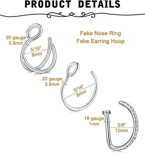 MODRSA Fake Nose Stud Fake Nose Ring Stud Non Piercing Nose Stud Stick on Nose Studs Fake Nose Studs Silver Face Gems Stick on Face Jewels Eye Jewels 2mm 2.5mm 3mm in Saudi Arabia