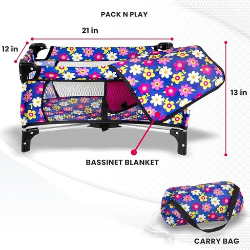 fash n kolor Doll Pack N Play Crib Polka Dot Design Fits up to 18" Dolls (Pink Polkadot) in Kuwait