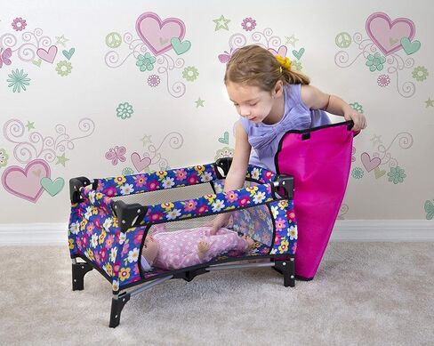 fash n kolor Doll Pack N Play Crib Polka Dot Design Fits up to 18" Dolls (Pink Polkadot) in Kuwait