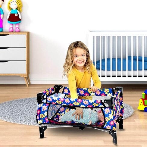 fash n kolor Doll Pack N Play Crib Polka Dot Design Fits up to 18" Dolls (Pink Polkadot) in Kuwait