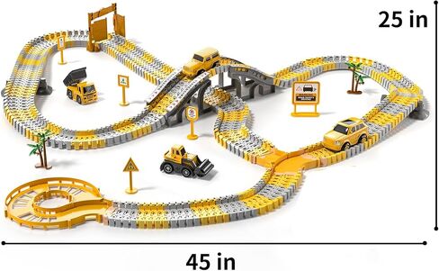 TEMI 236 PCS Construction Toys Race Tracks for 3 4 5 6 Year Old Boys, Flexible Track Playset and 6 PCS Construction Car for Kids Toys, Birthday Gift for Age 3-9 Boys Toddler Girls in Saudi Arabia