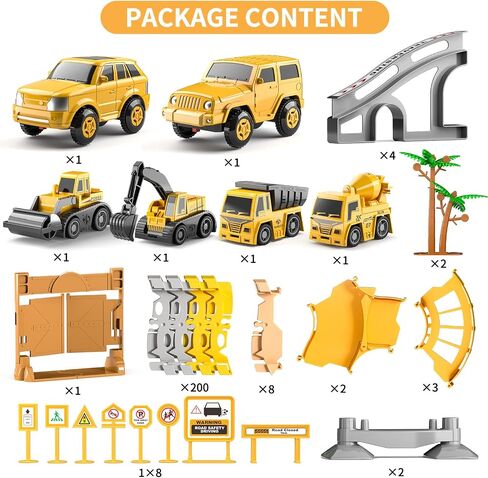 TEMI 236 PCS Construction Toys Race Tracks for 3 4 5 6 Year Old Boys, Flexible Track Playset and 6 PCS Construction Car for Kids Toys, Birthday Gift for Age 3-9 Boys Toddler Girls in Saudi Arabia