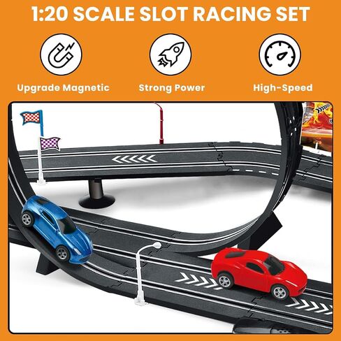 Slot Car Race Track Sets, Electric Race Car Track with 4 High-Speed Slot Cars, 2 Electric Controller and 2 Manual Controller Circular Overpass Track, Gift for Kids Ages 6 7 8-12 in Saudi Arabia