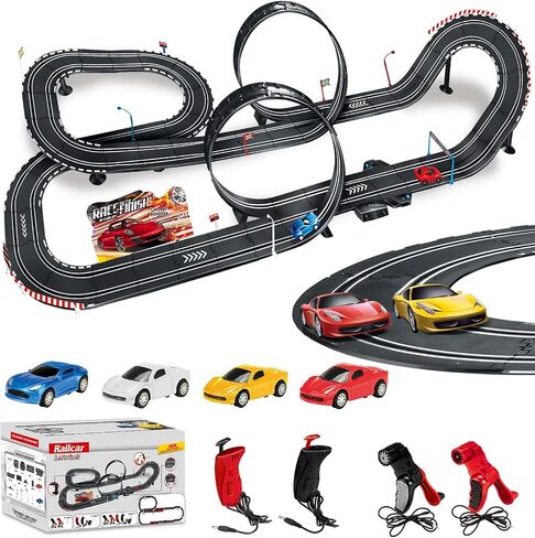 Slot Car Race Track Sets, Electric Race Car Track with 4 High-Speed Slot Cars, 2 Electric Controller and 2 Manual Controller Circular Overpass Track, Gift for Kids Ages 6 7 8-12 in Saudi Arabia