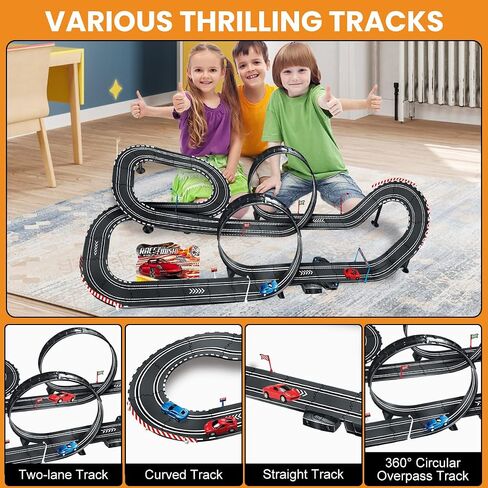 Slot Car Race Track Sets, Electric Race Car Track with 4 High-Speed Slot Cars, 2 Electric Controller and 2 Manual Controller Circular Overpass Track, Gift for Kids Ages 6 7 8-12 in Saudi Arabia