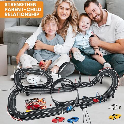 Slot Car Race Track Sets, Electric Race Car Track with 4 High-Speed Slot Cars, 2 Electric Controller and 2 Manual Controller Circular Overpass Track, Gift for Kids Ages 6 7 8-12 in Saudi Arabia