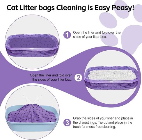 40 Count Cat Litter Box Liners Bags Large, Jumbo Drawstring Extra Thick Pet Cat Pan Liners, Extra Durable Kitty Litter Box Waste Bags - 36" x 18" in Saudi Arabia